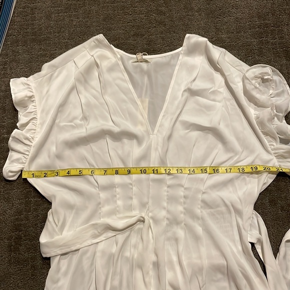 NWT Max Studio blouse pleated/smocked waist, ruffle sleeve trim, tie waist XL - Picture 6 of 7